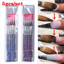 5 Pcs Crystal Handle Acrylic Powder Nail Brushes UV Gel Drawing Painting Brushes Carving/Extension Pen Professional  Nail Tools