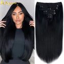 Clip in Hair Extensions Real Human Hair 16 Inch #1B  Dark Brown Color Straight Hair Extensions Clip Ins for Women Clip in Human