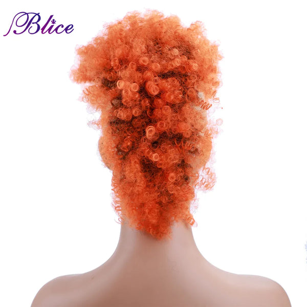 Blice Short Kinky Curly Mohawk Hair Extensions Colorful Chignon Hair Pieces With Clips for African American Women