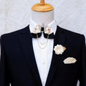 Crystal Bow Tie Set Men's Women's Business Suit Accessories Collar Flowers Vintage Wedding Bow-Tie Pocket Towel Brooch 3pcs Sets