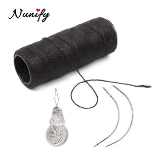 Nunify Threader Guide Needle and Thread for Sew Hair 2Pcs C Type Crochet Needle Black Weaving Thread for Dreadlock Accessories