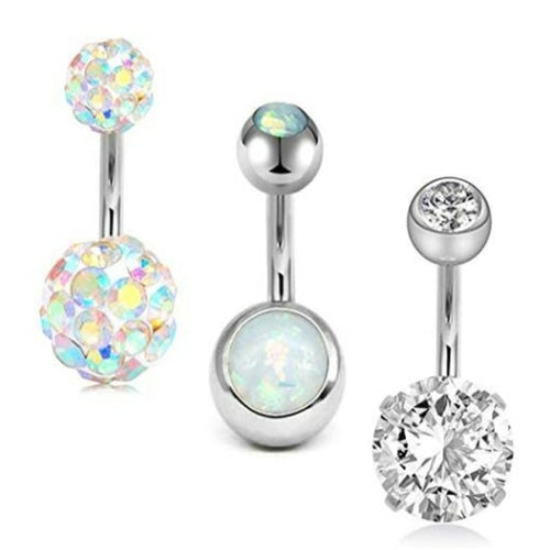 14G 3pcs Short Belly Button Rings Navel Piercing Stainless Steel Women