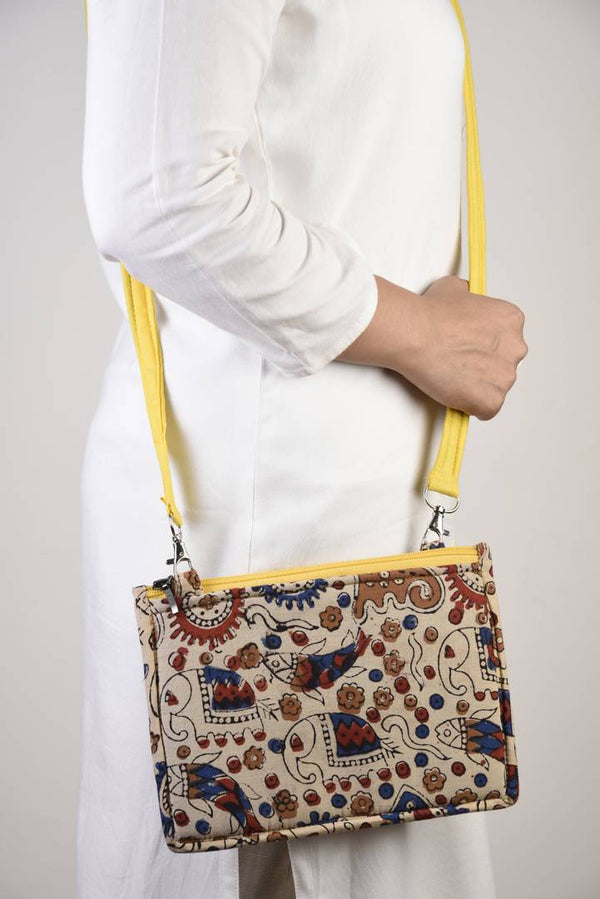 Women's Regular Size Self Pattern Multicoloured Fabric Sling Bags