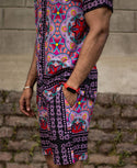 Men's Multi Color With Red Star Flower Print Shirt and Shorts Set