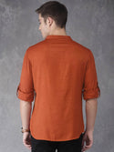 Men Rust Solid Straight Kurta