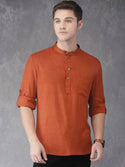 Men Rust Solid Straight Kurta