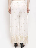 Women Off-White & Green Embroidered Straight Palazzos