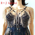 New RJRH21 Fashion Women Handmade Rhinestone Bra Shoulder Chains Jewelry Bling Crystal Beads Top Costume Jewelry 2 Colors