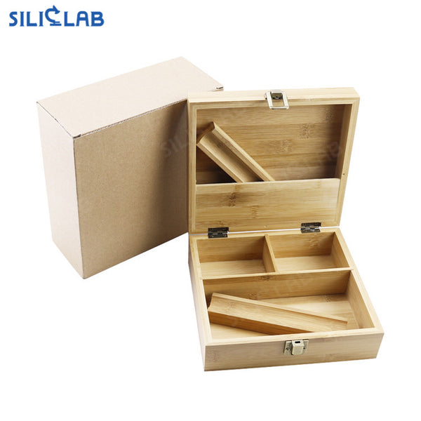 Natural Bamboo Box Kit With Tray  for Smoking Accessories Rolling Paper Grinder Pipe Storage Smell Proof Custom Herb Stash Box