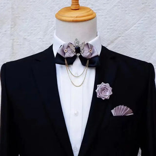 Buy 6-set Crystal Bow Tie Set Men&#39;s Women&#39;s Business Suit Accessories Collar Flowers Vintage Wedding Bow-Tie Pocket Towel Brooch 3pcs Sets