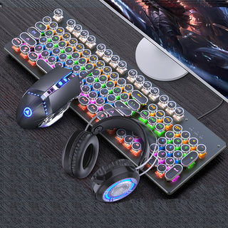 Mechanical Keyboard Black Axis Blue Switch Retro Punk Gaming Keyboard Mouse Headphone Three Piece Set Cable for Desktop Loptap