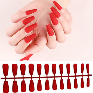 Buy coffin-03 False Nail With Glue Women Nail Art Decorations 24pcs Fake Nails Solid Color Frosted Matte Full Cover Stiletto Long Nail Tips