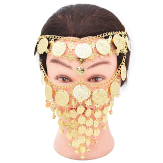 Luxury Women Coin Bell Tassel Masquerade Mask Veil Face Chain Belly Dance Stage Cosplay Party Headbands Boho Festival Hair Gift