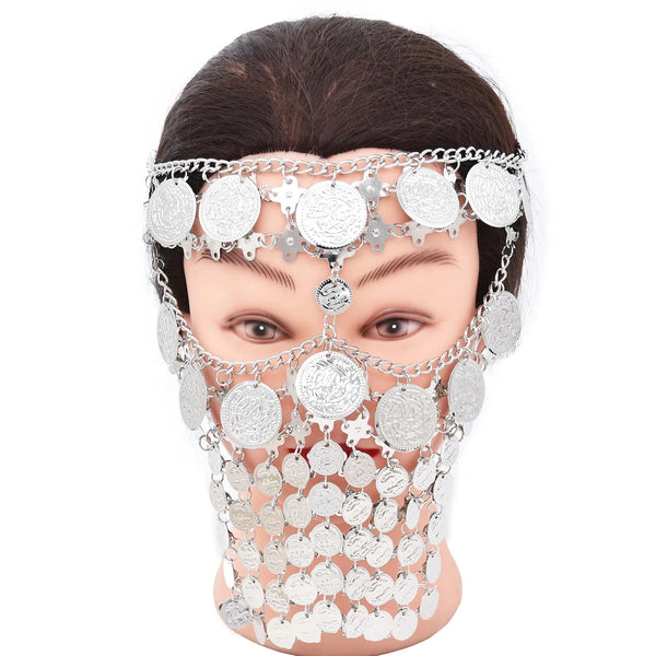 Luxury Women Coin Bell Tassel Masquerade Mask Veil Face Chain Belly Dance Stage Cosplay Party Headbands Boho Festival Hair Gift