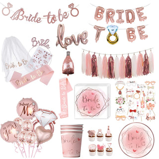 Bride to Be Party Decorations Latex Balloons Set Cup Plates Bachelorette Party Supplies Veil Sash Team Bride Wedding Decor