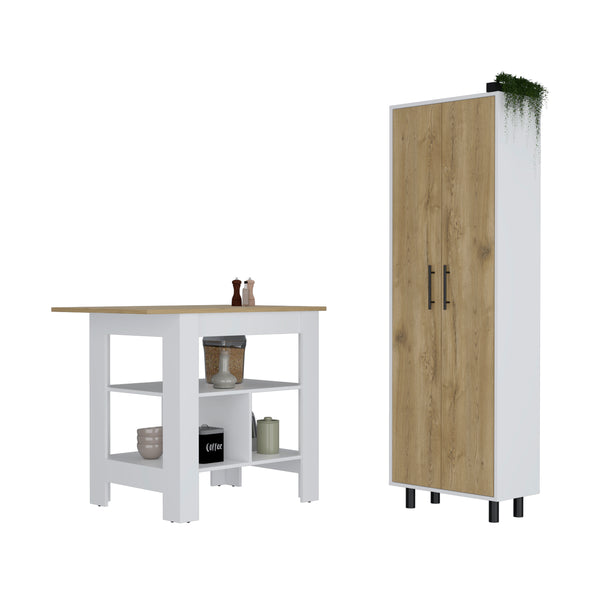 Bowie 2 Piece Kitchen Set, White / Light Oak