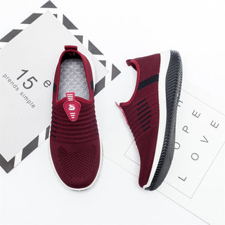 Buy red Women Flat Shoes Knit Woman Casual Slip on Vulcanized Shoes Female Mesh Soft Breathable Women&#39;s Footwear for Ladies Sneaker