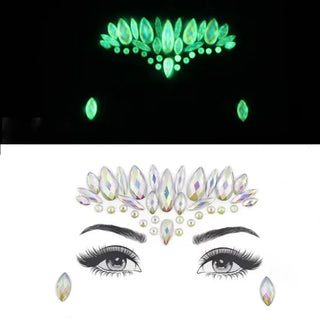 Buy 19 Luminous Crystal Face Stickers Rhinestone Temporary Tattoo Glow in the Dark Face Jewelry Stickers Eye Stickers Party Makeup