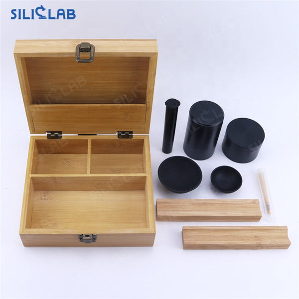 Natural Bamboo Box Kit With Tray  for Smoking Accessories Rolling Paper Grinder Pipe Storage Smell Proof Custom Herb Stash Box