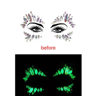 Buy 14 Luminous Crystal Face Stickers Rhinestone Temporary Tattoo Glow in the Dark Face Jewelry Stickers Eye Stickers Party Makeup