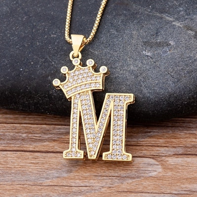 New Luxury Copper Zircon A-Z Crown Alphabet Pendant Chain Necklace Punk Hip-Hop Style Fashion Woman Man Initial Name Jewelry - Webster.direct