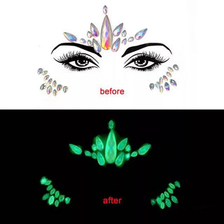 Buy 08 Luminous Crystal Face Stickers Rhinestone Temporary Tattoo Glow in the Dark Face Jewelry Stickers Eye Stickers Party Makeup