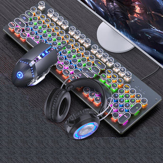 Buy three-piece-punk-set Mechanical Keyboard Black Axis Blue Switch Retro Punk Gaming Keyboard Mouse Headphone Three Piece Set Cable for Desktop Loptap