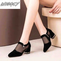 Summer Women High Heel Shoes Mesh Breathable Pumps Zip Pointed Toe Thick Heels Fashion Female Dress Shoes Elegant Footwear