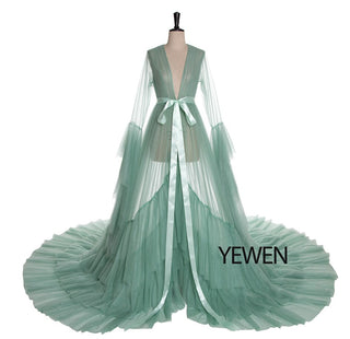 Green Long Sleeves Evening Dress Party Gowns Robe De Soiree Formal Prom Dresses Belt Top Evening Gowns YeWen Photography Dress - Webster.direct