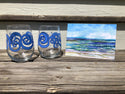 Beach Theme 3 Piece Gift Set : Greeting Card and Stemless Wine Glasses