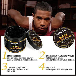 GOIPLE 113G Wavy Pattern Hair Clay Long Lasting Hold Curly Waves Hairstyle Grease Products for Men 360 Wave Shaping Pomade Gel