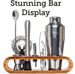 Buy silver Cocktail Bar Set Mixology Bartender Kit: 10-Piece Bar Tool Set With Stylish Bamboo Stand