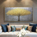 3D Palette Knife Hand-Painted Canvas Oil Painting Abstract Golden Silver Rich Tree Living Room Bedroom Modern Wall Trendy Decor