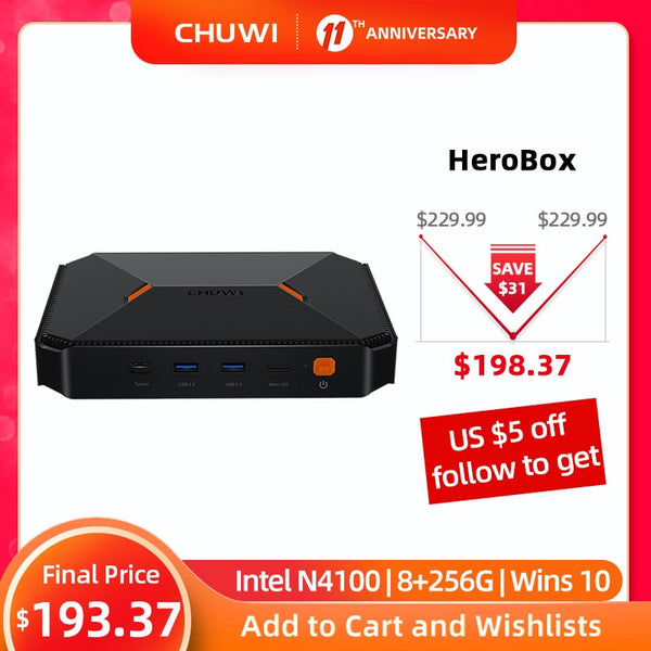 CHUWI Herobox Mini PC Intel Gemini Lake N4100 Quad Core LPDDR4 8GB