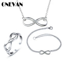 New Fashion Women Silver Infinity Ring +Bracelet+Necklace Set Endless