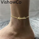 VishowCo Custom Name Anklet On A Cuban Chain Personalized Stainless