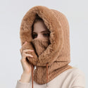 Winter Fur Cap Mask Set Hooded for Women Knitted Cashmere Neck Warm