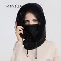 Winter Fur Cap Mask Set Hooded for Women Knitted Cashmere Neck Warm