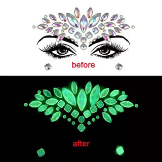 Buy 07 Luminous Crystal Face Stickers Rhinestone Temporary Tattoo Glow in the Dark Face Jewelry Stickers Eye Stickers Party Makeup