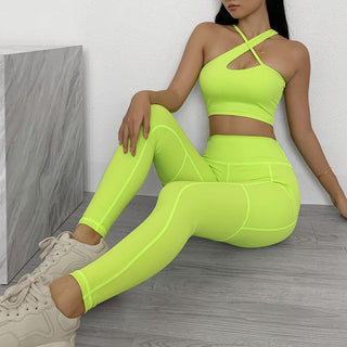 Buy yellow Sportwear Women Yoga Sets Fitness Wear 2peice Suits High Waist Legging Top Bra Gym Running Clothing Outfit Sport Suit,LF211