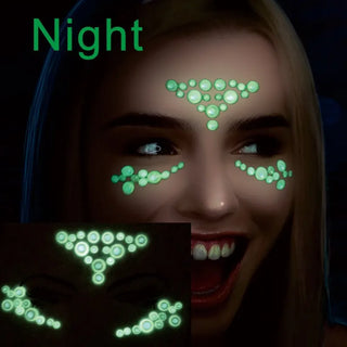 Luminous Crystal Face Stickers Rhinestone Temporary Tattoo Glow in the Dark Face Jewelry Stickers Eye Stickers Party Makeup