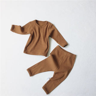 Buy brown Toddler 2019 Hot Sale Children Clothes for Boys Girls Ribbed Set With Full Sleeve Kids Soft Autumn Winter Cloth Baby Pants 2 Pcs