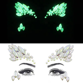 Buy 18 Luminous Crystal Face Stickers Rhinestone Temporary Tattoo Glow in the Dark Face Jewelry Stickers Eye Stickers Party Makeup