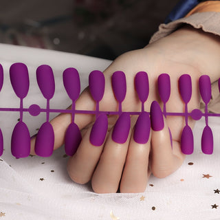 False Nail With Glue Women Nail Art Decorations 24pcs Fake Nails Solid Color Frosted Matte Full Cover Stiletto Long Nail Tips