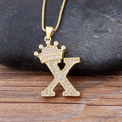 New Luxury Copper Zircon A-Z Crown Alphabet Pendant Chain Necklace Punk Hip-Hop Style Fashion Woman Man Initial Name Jewelry - Webster.direct