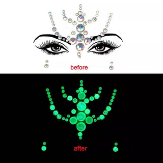 Buy 12 Luminous Crystal Face Stickers Rhinestone Temporary Tattoo Glow in the Dark Face Jewelry Stickers Eye Stickers Party Makeup