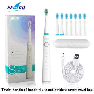 Buy 958-white-8head-box Seago Sonic Electric Toothbrush Tooth Brush USB Rechargeable Adult Waterproof Ultrasonic Automatic 5 Mode With Travel Case