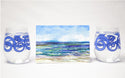 Beach Theme 3 Piece Gift Set : Greeting Card and Stemless Wine Glasses