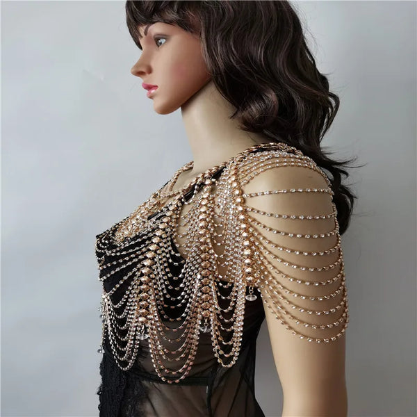 New RJRH21 Fashion Women Handmade Rhinestone Bra Shoulder Chains Jewelry Bling Crystal Beads Top Costume Jewelry 2 Colors