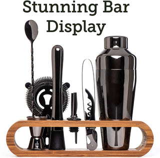 Buy gunmetal-black Cocktail Bar Set Mixology Bartender Kit: 10-Piece Bar Tool Set With Stylish Bamboo Stand